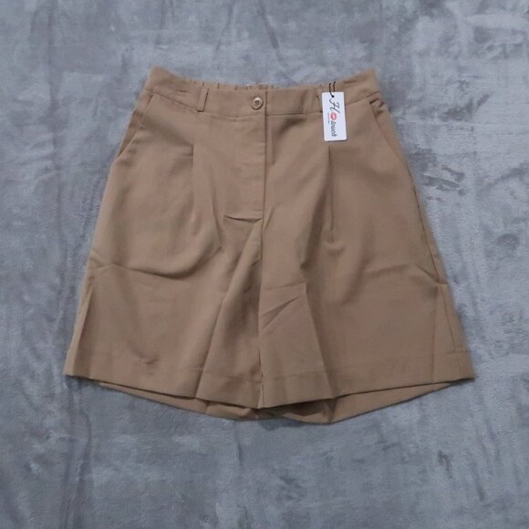 Hotouch Pants - Shorts Womens L Brown Bermuda Pleated Trouser Tailored Modest Minimalist Office